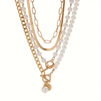 <strong>Conjunto Collar Cadena Serpiente con Perla Vintage | Oro</strong>