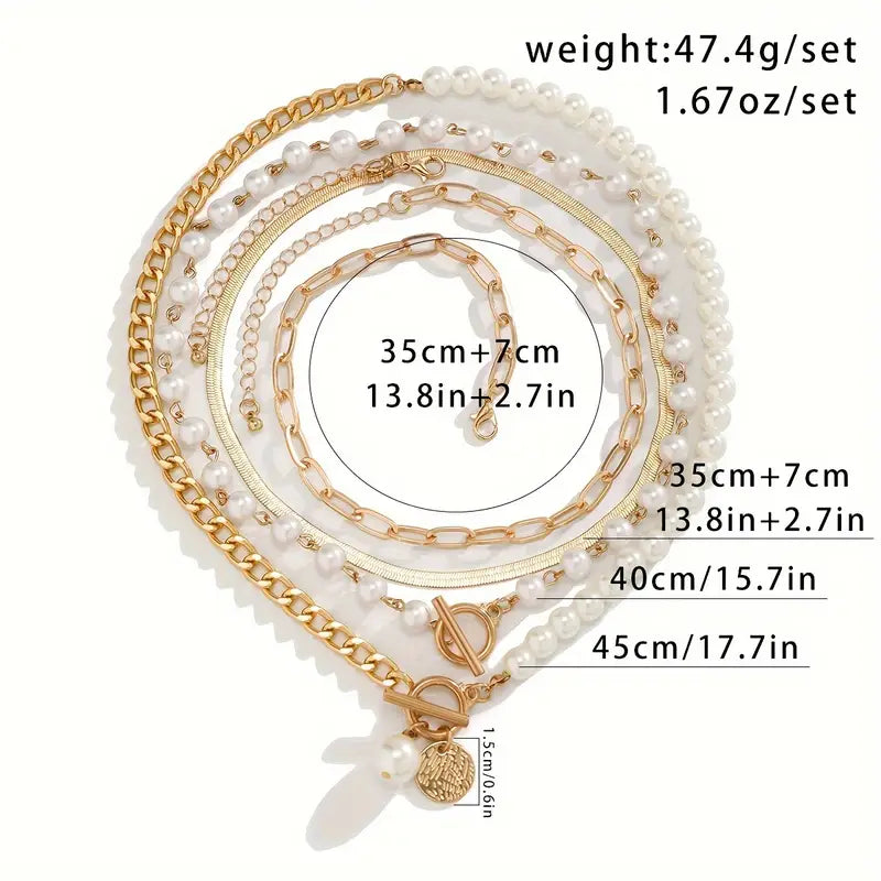 <strong>Conjunto Collar Cadena Serpiente con Perla Vintage | Oro</strong>