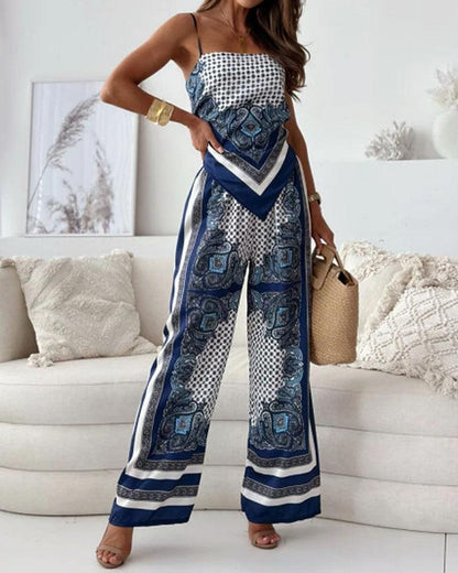 Helen | Conjunto de vacaciones de dos piezas: top atado y pantalones