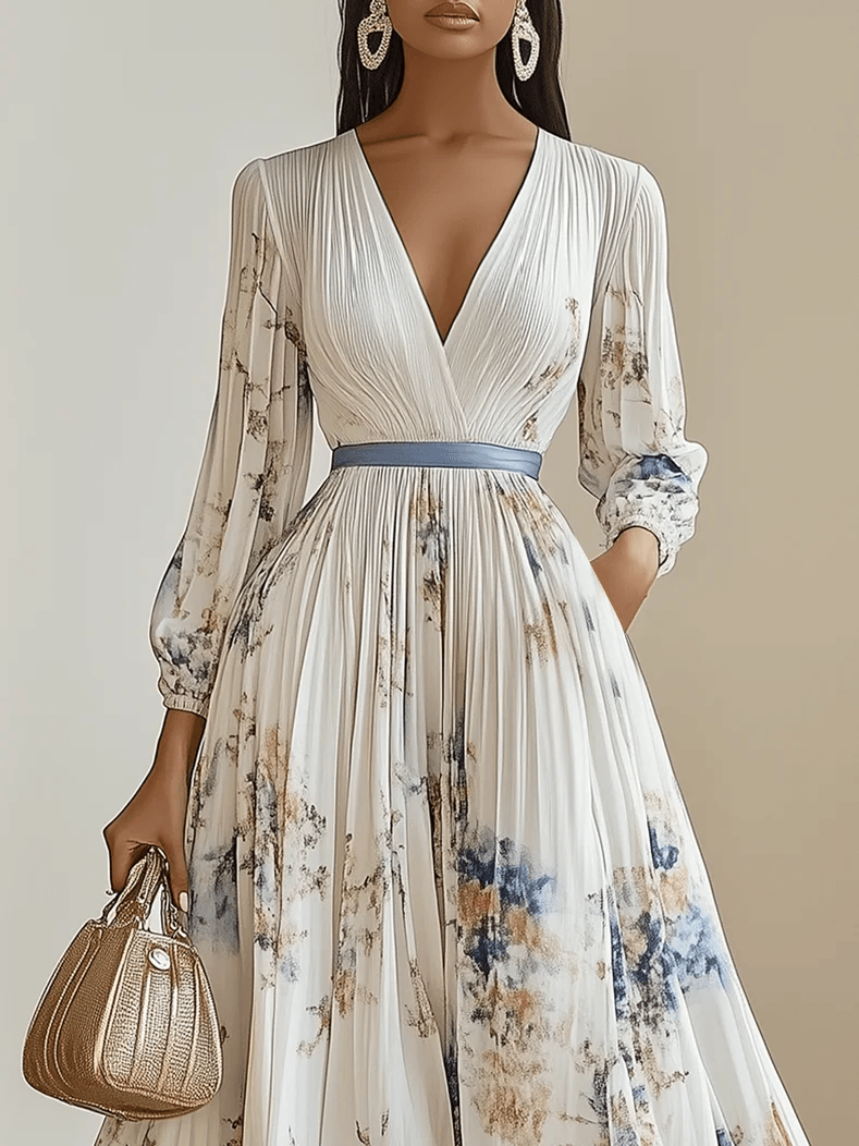Amalia | Vestido maxi de chiffon blanco con flores y mangas abullonadas