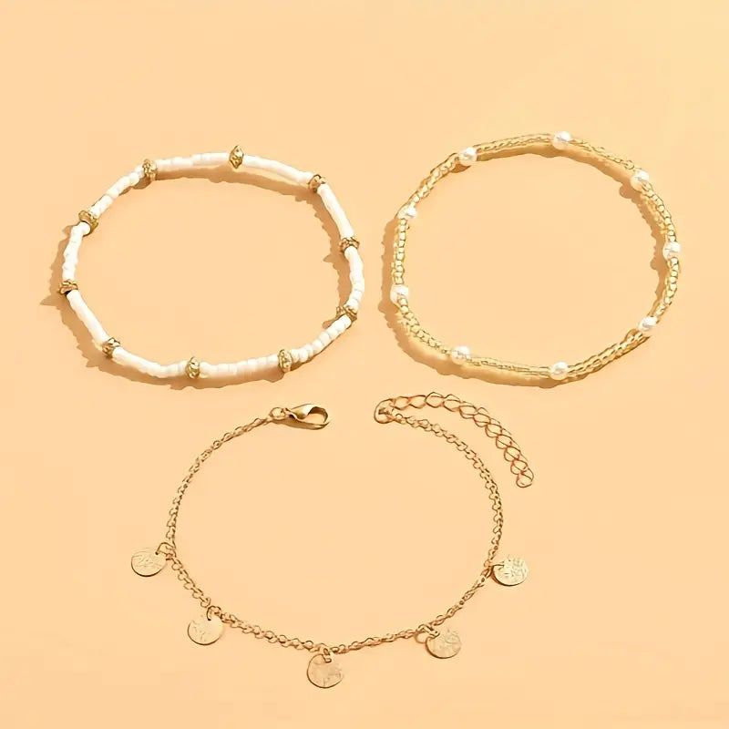 Zapatilla 3 Pulseras para Tobillo Coastal Charm | Oro