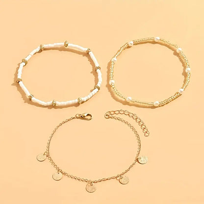 Zapatilla 3 Pulseras para Tobillo Coastal Charm | Oro