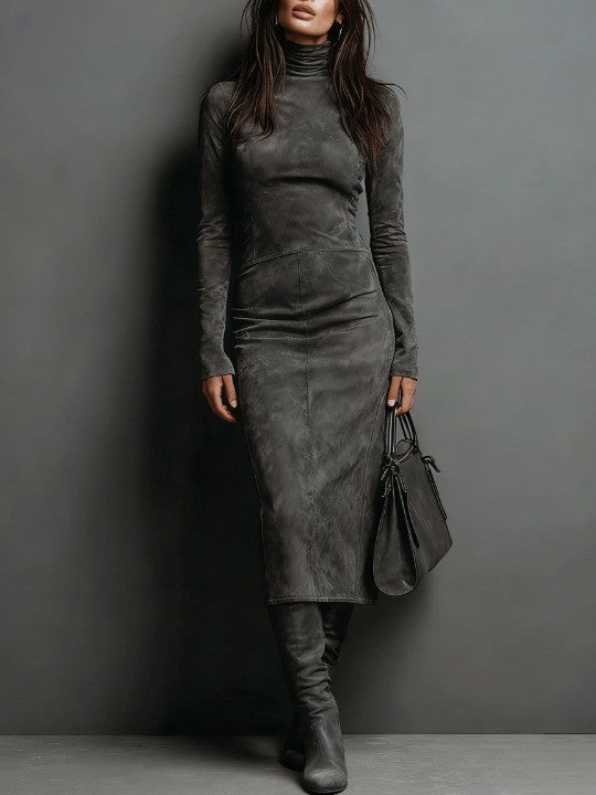 Robine | Vestido midi de ante con mangas largas