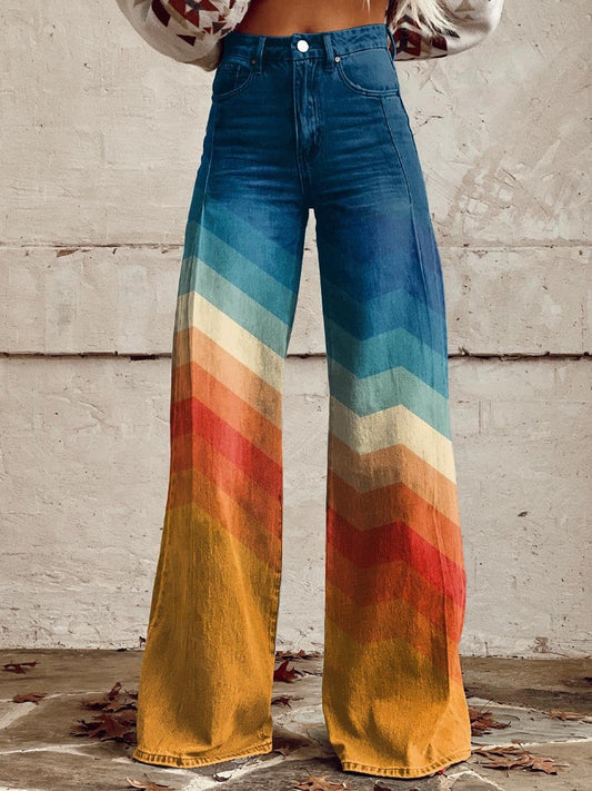 Jodie | Pantalones anchos chevron en colores de atardecer