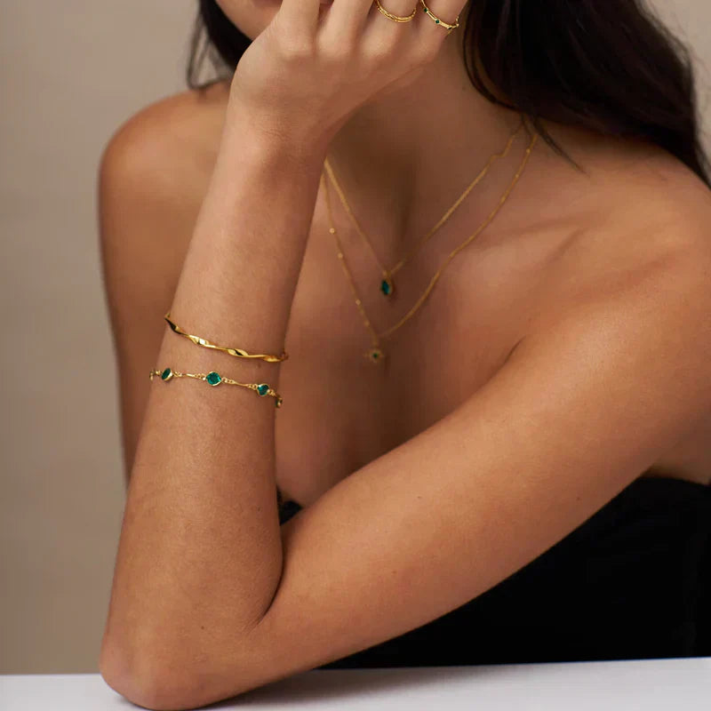 <strong>Pulsera de Cadena con Eslabones de Esmeralda | Oro</strong>