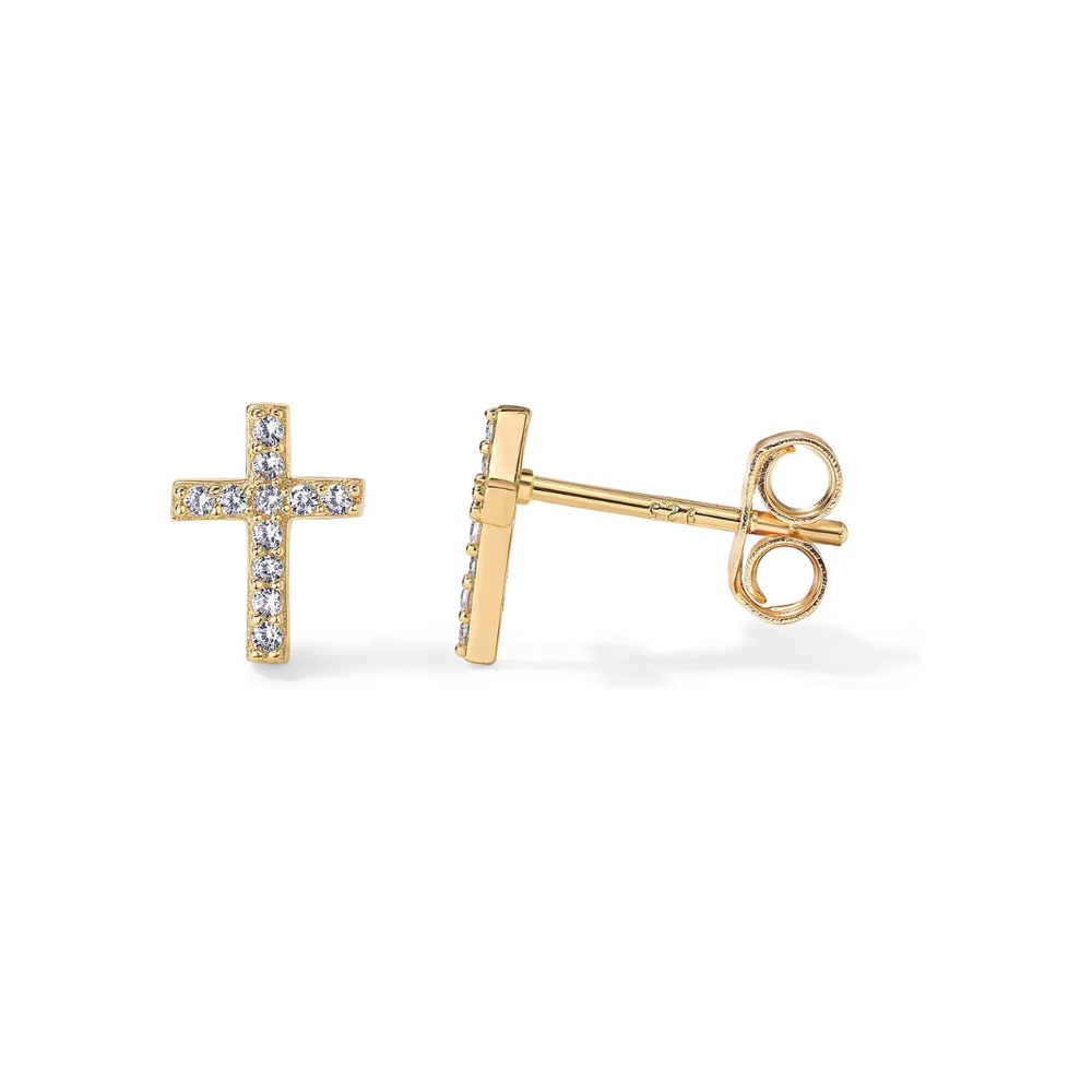 <p>Aretes de Perno Cruz con Pavé | Oro</p>