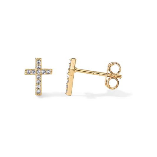 <p>Aretes de Perno Cruz con Pavé | Oro</p>
