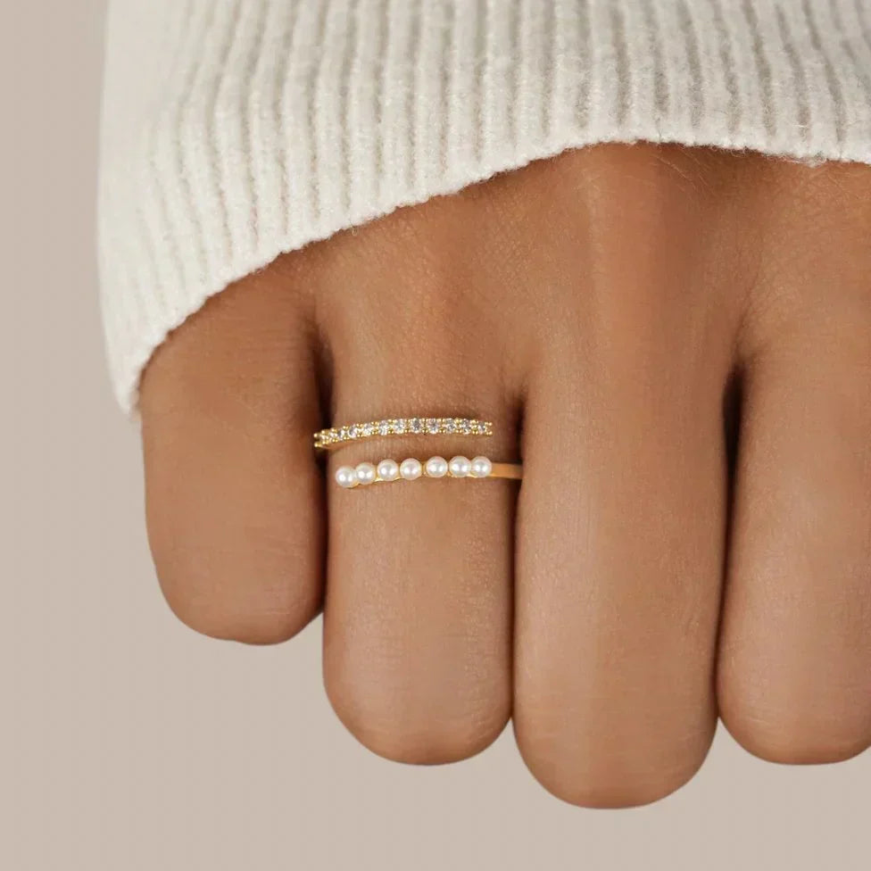Virelle Anillo Abierto Cristal y Perla | Oro