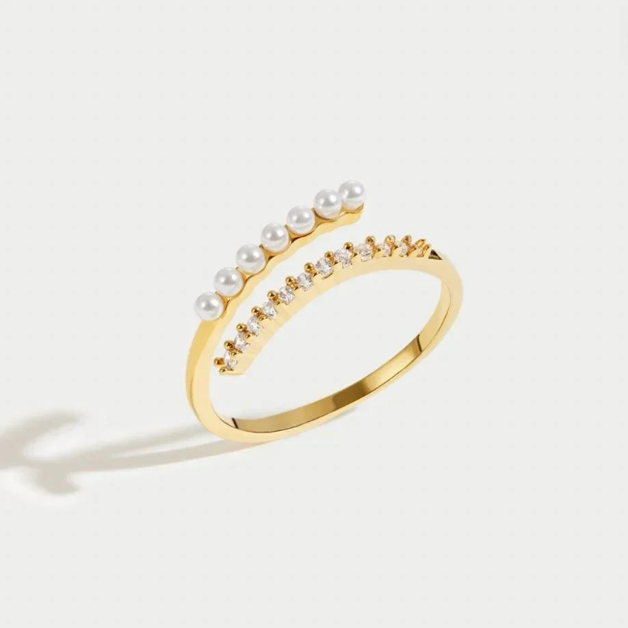 Virelle Anillo Abierto Cristal y Perla | Oro